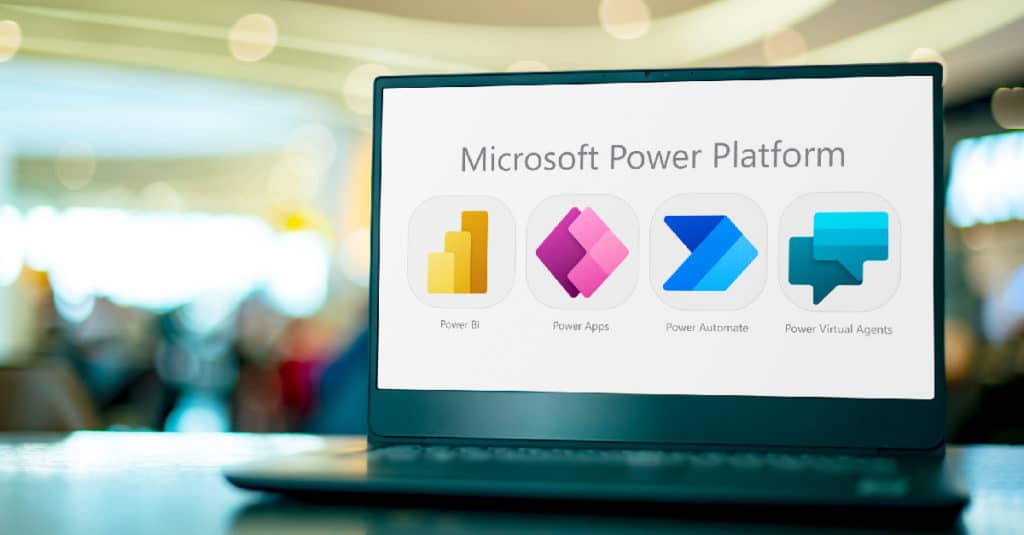 Power Platform App Icons Being Displayed on Laptop Screen