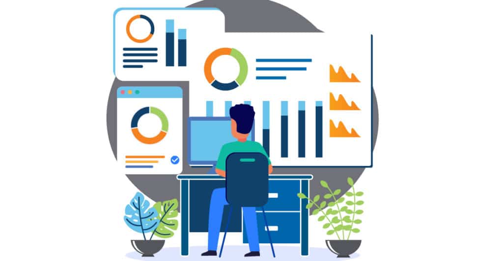 Professional Services Consultant Viewing Analytics on Computer Screens