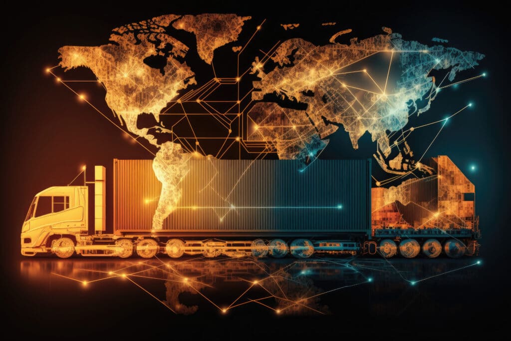 supply chain risk assessment global suppy chain map with truck