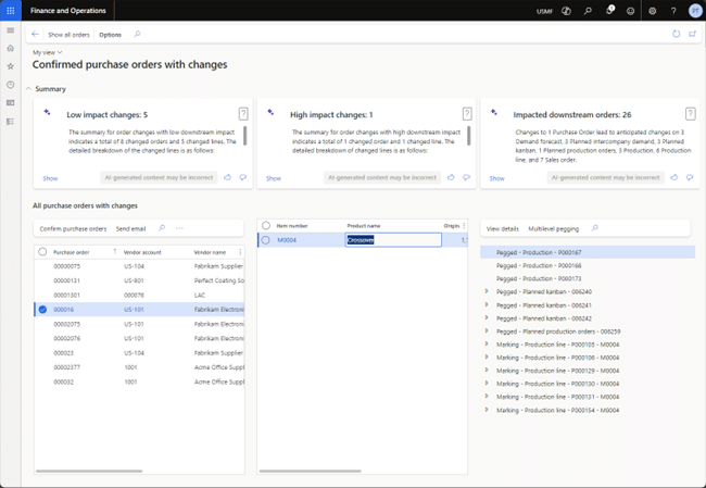 Confirmed Purchase Orders with Changes D365 Supply Chain Management Function