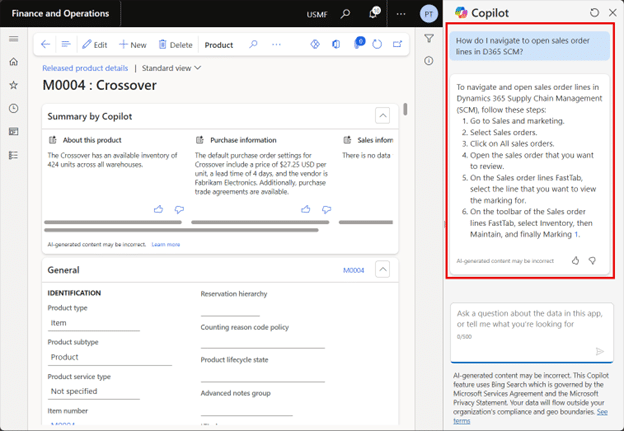 D365 Supply Chain Management with Copilot Sidecar